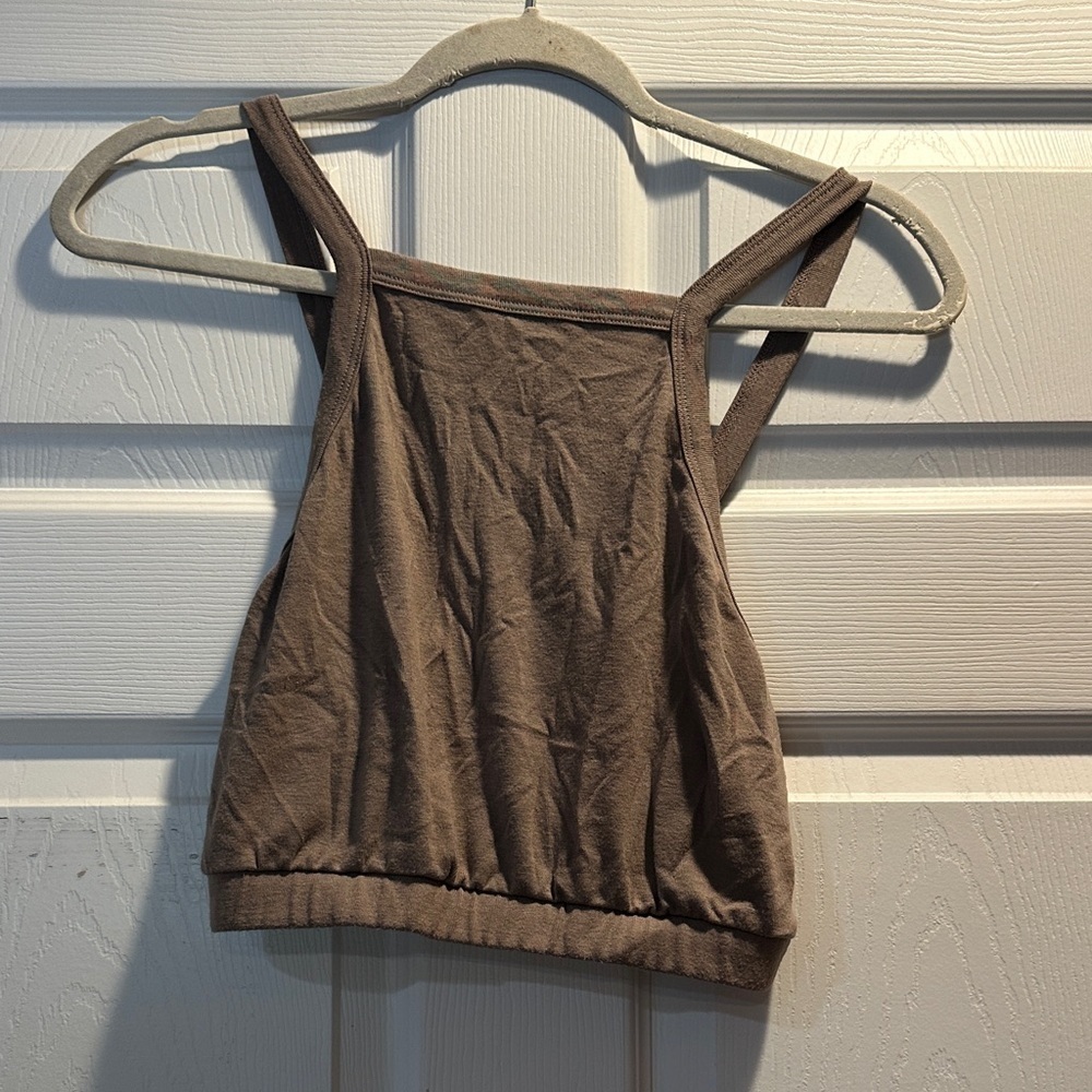 Alo Yoga Tan High Neck Square Neck Crop Tank Top S Bra Top